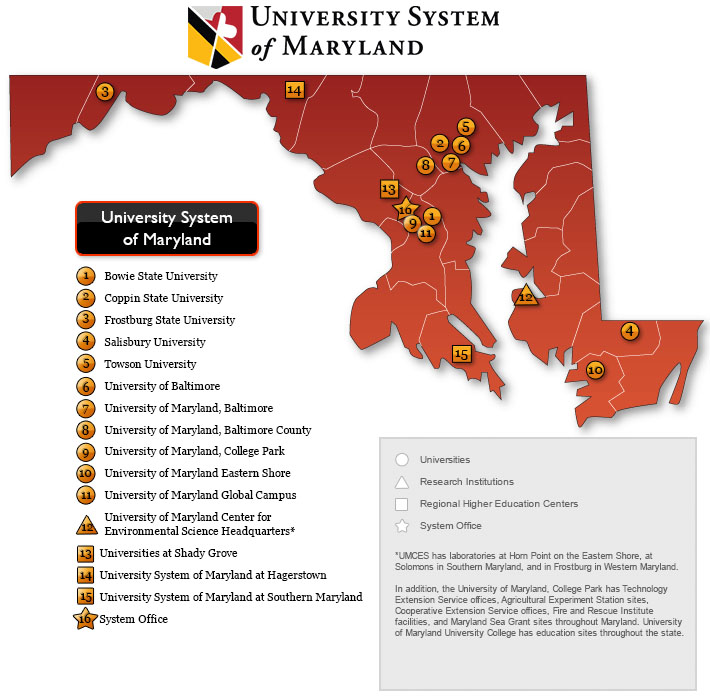 Map of University System of Maryland Institutions