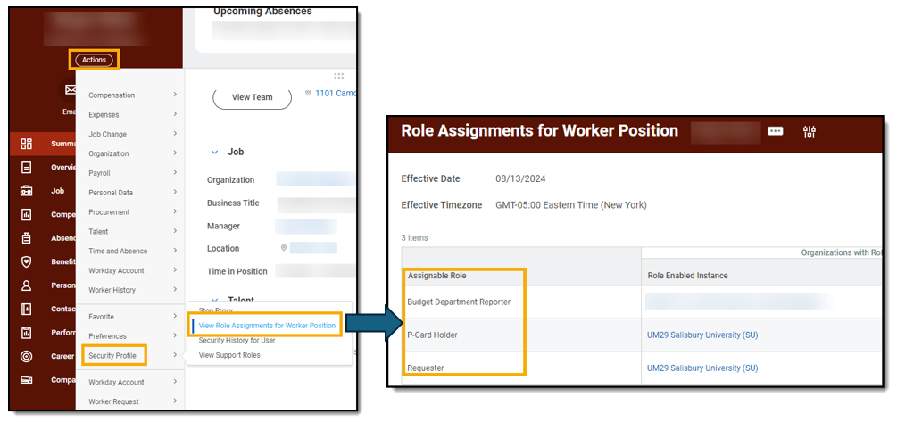 How to find security roles assigned off of Worker Profile